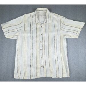Tommy Bahama Camp Shirt Mens Large Multi 100% Linen Striped‎ Paisley Abstract